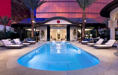Outdoor Pool Area at Night