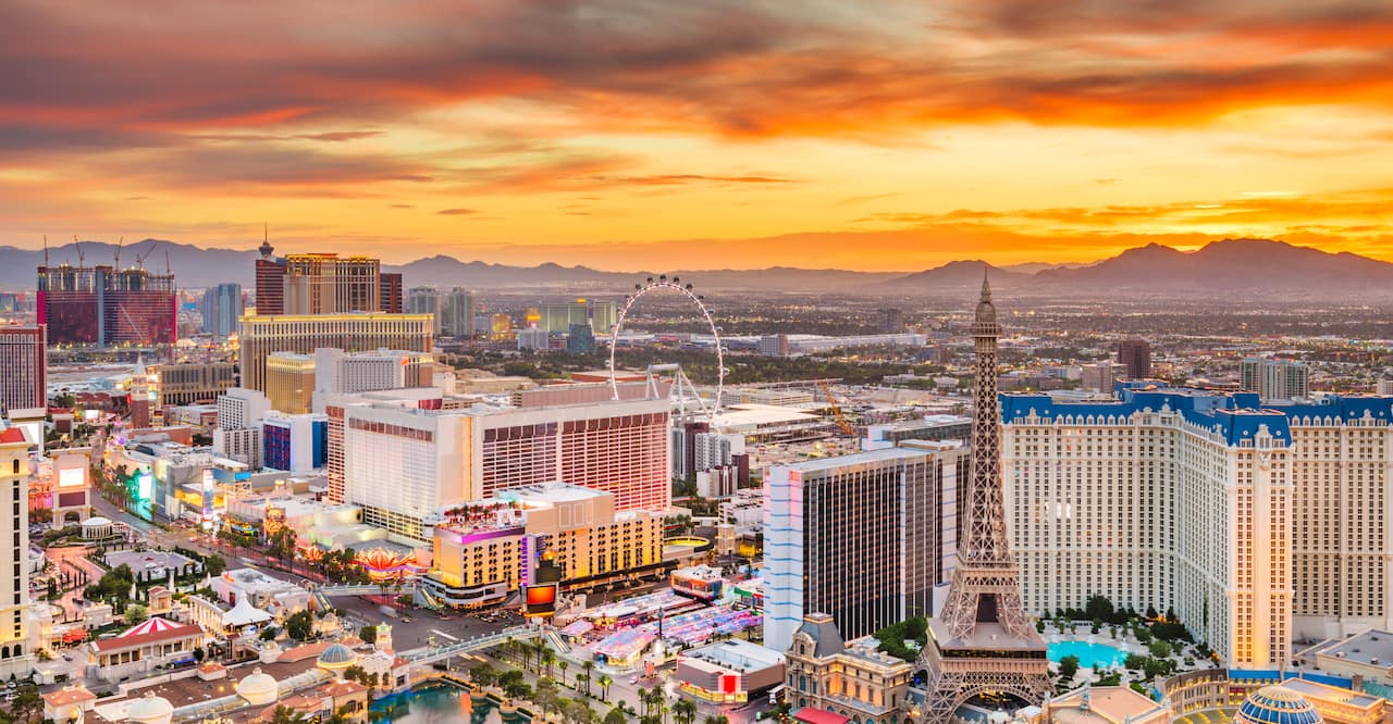 colorful overhead aerial image of Las Vegas