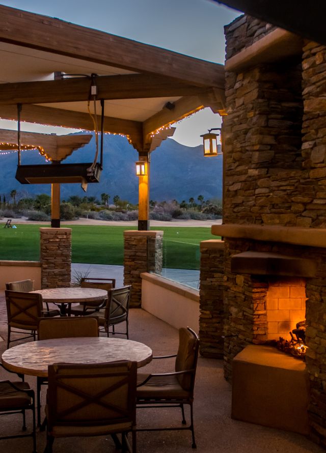 Outdoor Patio Area with seating and fire
